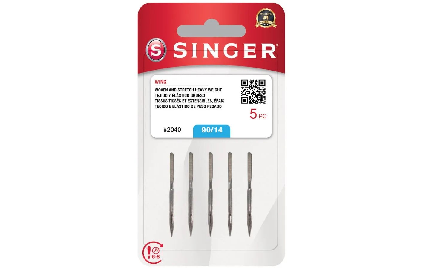 AGULHA SINGER 2040 90/14 P/BORDADO PONTO AJOUR DOMÉSTICA ENVELOPE COM 5 AGULHAS
