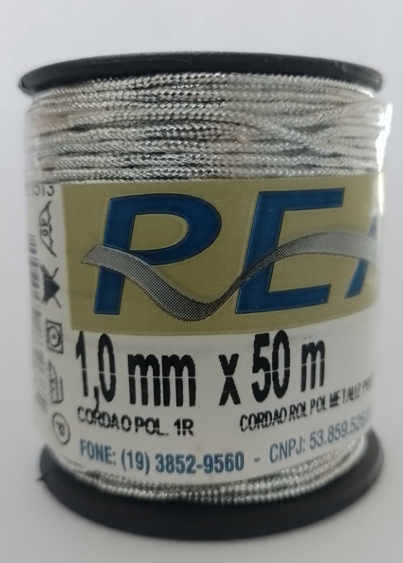 Cordão Rígido Metalizado 1mm Prateado Rolo c/50m