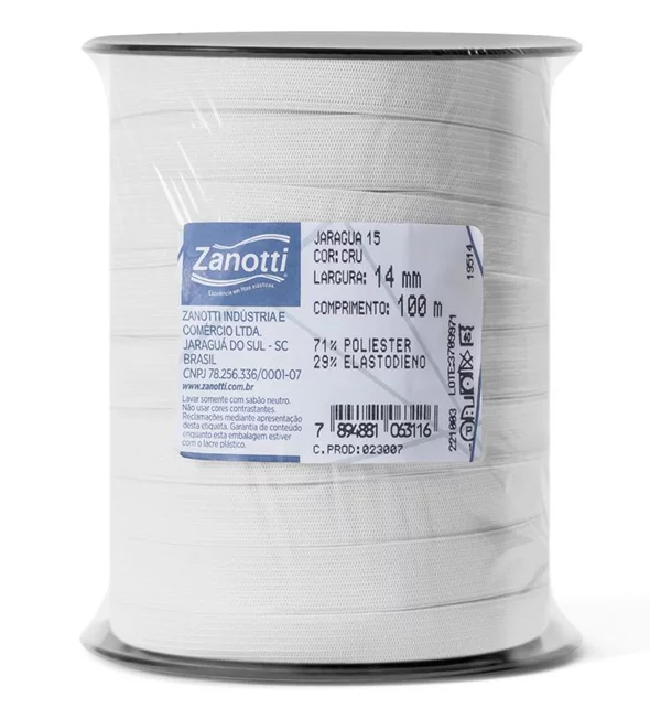 Elástico Jaragua 15  rolo com 100m Branco Larg 14mm