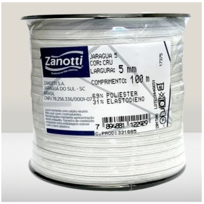 Elástico Jaragua 5 Rolo com 100 metros Larg 5mm Branco