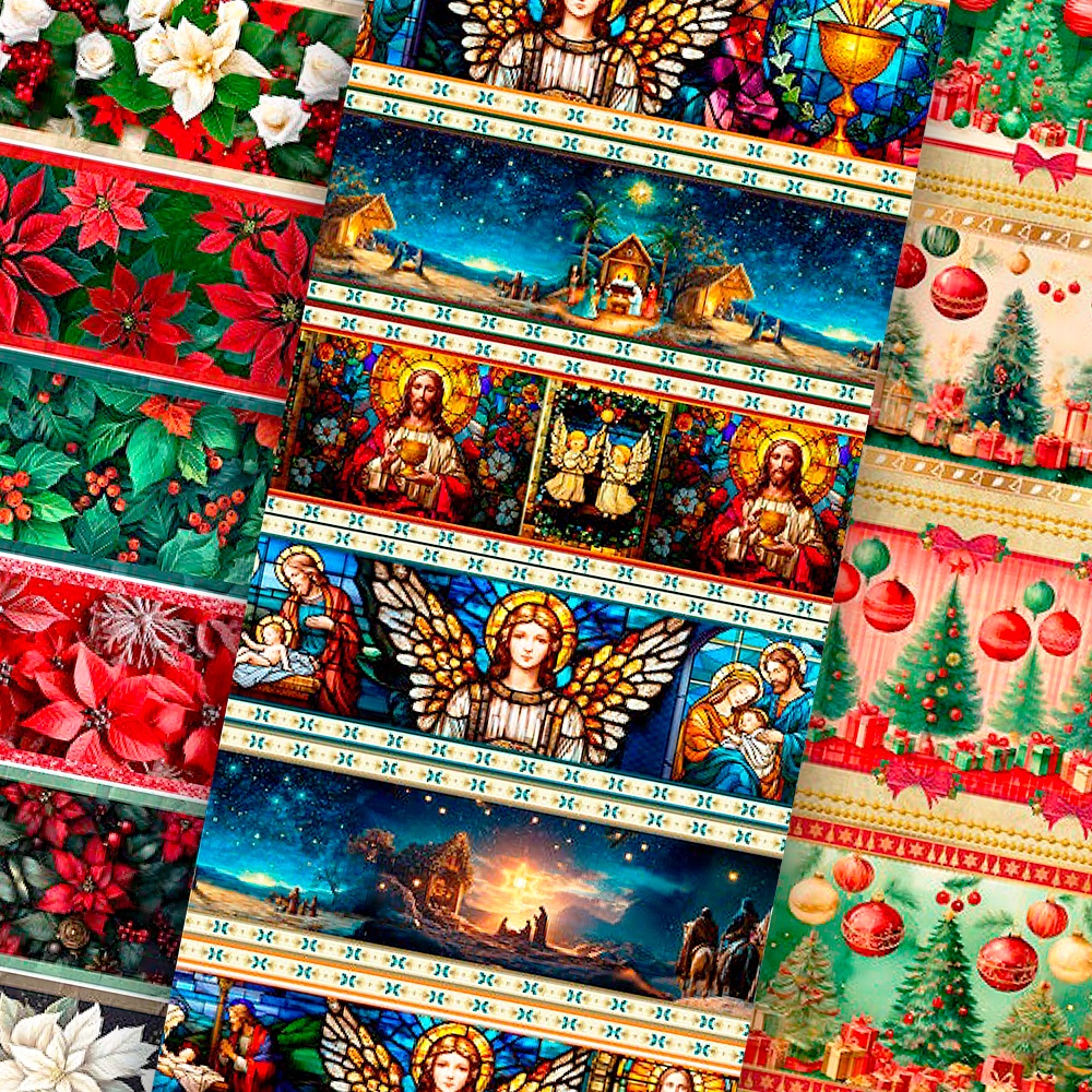 Tecido Tricoline Barrado de Natal 2025 Digital 100% Algodão - 0,50mx1,5m