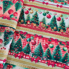 Tecido Barrado de Natal 2025 Digital Estampa 2866 100% Algodão - 0,50m x 1,5m
