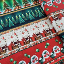 Tecido Barrado de Natal 2025 Digital Estampa 2875 100% Algodão - 0,50m x 1,5m