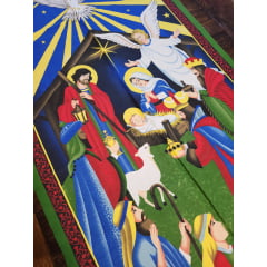 Tecido Tricoline Painel Presépio Sagrada Família P/ Artesanato - 1,2m x 0,60m